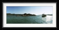 Rocky island and boat in the Mediterranean sea, Sunken City, Kekova, Antalya Province, Turkey Fine Art Print