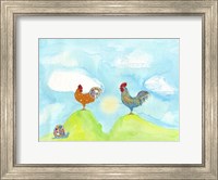 Hilltop Roosters Fine Art Print