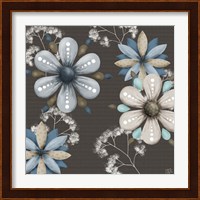 Blue Floral on Sepia I Fine Art Print