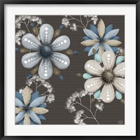 Blue Floral on Sepia I Fine Art Print