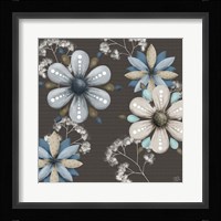 Blue Floral on Sepia I Fine Art Print