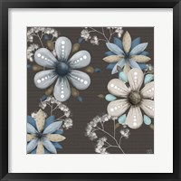 Blue Floral on Sepia I Framed Print