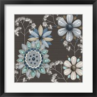 Blue Floral on Sepia II Framed Print