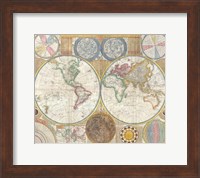 1794 Samuel Dunn Wall Map of the World in Hemispheres Fine Art Print