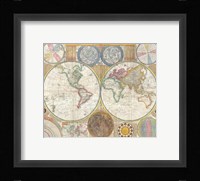 1794 Samuel Dunn Wall Map of the World in Hemispheres Fine Art Print