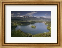 High angle view of a lake, Lake Bled, Julian Alps, Bled, Gorenjska, Slovenia Fine Art Print