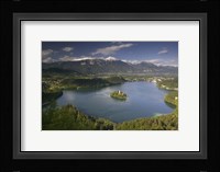 High angle view of a lake, Lake Bled, Julian Alps, Bled, Gorenjska, Slovenia Fine Art Print