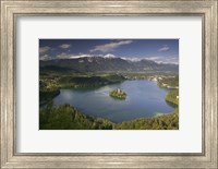High angle view of a lake, Lake Bled, Julian Alps, Bled, Gorenjska, Slovenia Fine Art Print