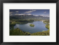 High angle view of a lake, Lake Bled, Julian Alps, Bled, Gorenjska, Slovenia Fine Art Print