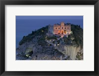 High angle view of a church lit up at dusk on a cliff, Santa Maria dell Isola, Tropea, Calabria, Italy Fine Art Print