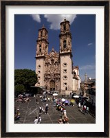Group of people in front of a cathedral, Santa Prisca Cathedral, Plaza Borda, Taxco, Guerrero, Mexico Fine Art Print