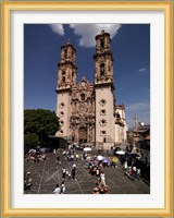 Group of people in front of a cathedral, Santa Prisca Cathedral, Plaza Borda, Taxco, Guerrero, Mexico Fine Art Print
