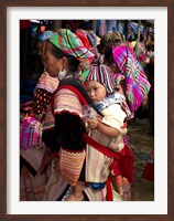 Flower Hmong woman carrying baby on her back, Bac Ha Sunday Market, Lao Cai Province, Vietnam Fine Art Print