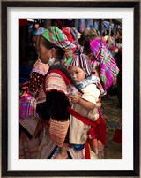 Flower Hmong woman carrying baby on her back, Bac Ha Sunday Market, Lao Cai Province, Vietnam Fine Art Print