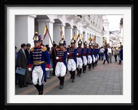 Soldiers parade during changing of the guard ceremony, Plaza de La Independencia, Quito, Ecuador Fine Art Print