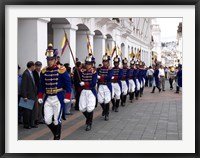 Soldiers parade during changing of the guard ceremony, Plaza de La Independencia, Quito, Ecuador Fine Art Print