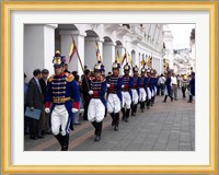 Soldiers parade during changing of the guard ceremony, Plaza de La Independencia, Quito, Ecuador Fine Art Print