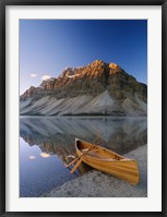 Canoe at the lakeside, Bow Lake, Alberta, Canada Fine Art Print