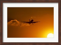 Silhouette of airliner in golden sunset Fine Art Print