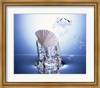 White scallop shell being raised on pillar of bubbling water Fine Art Print