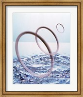 Three opaque white circles floating away from churning water Fine Art Print