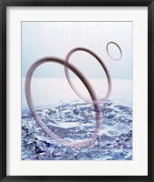 Three opaque white circles floating away from churning water Fine Art Print