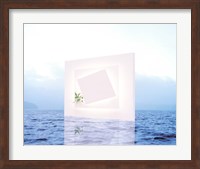 White frame with small vine floating on blue water with reflection Fine Art Print