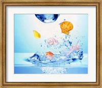 Multicolored seashells and water bubbles in churning water Fine Art Print