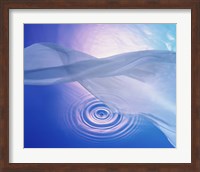 Downward view of ring in lavender water with floating fabric in foreground and brightly lit background Fine Art Print