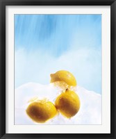 Three lemons frozen in ice below ice blue sky Fine Art Print