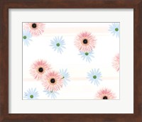 Pink and blue daisies on pink blue and white fabric Fine Art Print