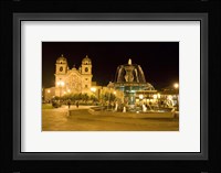 Fountain lit up at night at a town square, Cuzco, Cusco Province, Cusco Region, Peru Fine Art Print