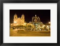 Fountain lit up at night at a town square, Cuzco, Cusco Province, Cusco Region, Peru Fine Art Print