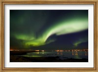Aurora Borealis in the sky, Alftanes, Reykjavik, Iceland Fine Art Print
