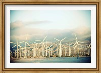 Wind turbines with mountains in the background, Palm Springs, Riverside County, California, USA Fine Art Print