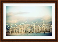 Wind turbines with mountains in the background, Palm Springs, Riverside County, California, USA Fine Art Print