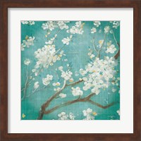 White Cherry Blossoms I on Blue Aged No Bird Fine Art Print