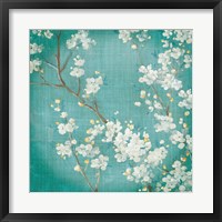 White Cherry Blossoms II on Blue Aged No Bird Fine Art Print