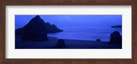 Silhouette of rock formations in the sea at dusk, Myers Creek Beach, Oregon Fine Art Print