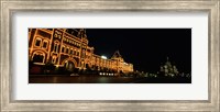 Facade of a building lit up at night, GUM, Red Square, Moscow, Russia Fine Art Print