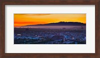 Buildings in a city with mountain range in the background, Santa Monica Mountains, Los Angeles, California, USA Fine Art Print