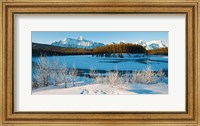 Frozen river with mountain range in the background, Mt Fryatt, Athabaska River, Jasper National Park, Alberta, Canada Fine Art Print