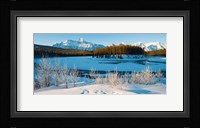 Frozen river with mountain range in the background, Mt Fryatt, Athabaska River, Jasper National Park, Alberta, Canada Fine Art Print