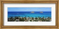 High angle view of a town at waterfront, Lanikai, Oahu, Hawaii, USA Fine Art Print