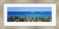 High angle view of a town at waterfront, Lanikai, Oahu, Hawaii, USA Fine Art Print
