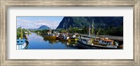 Boats docked at a harbor, Puerto Aisen, AISEN Region, Patagonia, Chile Fine Art Print