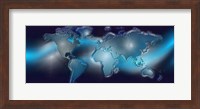 Map of the world with blue trail Fine Art Print