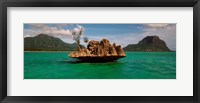 Rock in Indian Ocean with mountain the background, Le Morne Mountain, Mauritius Island, Mauritius Fine Art Print