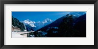 Bridge through Snowcapped mountain range, Valais Canton, Switzerland Fine Art Print