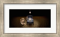 Chair with a monkey and typewriter in the desert Fine Art Print